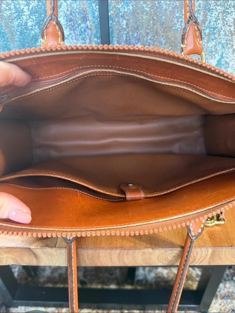 Dooney & Bourke Vintage Taupe/British Tan Leather Satchel Bag VGVC